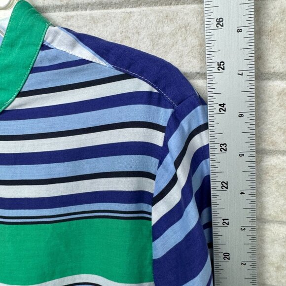 Talbots Striped Tunic Shirt Blue Green Long Sleeve Mandarin Collar SP Petite - Picture 9 of 11